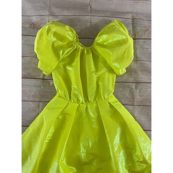 Christopher John Rogers Florescent Yellow Puff Sleeve Dress - XXS - Picture 2 of 15